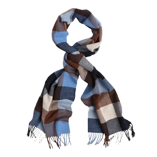 Wool Scarf - Checked Multicolour - Gold | Blue