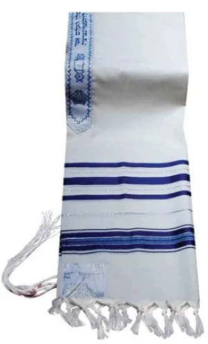 Wool Tallit Blue with Silver Lurex Stripes